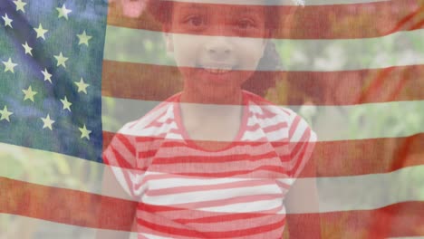 Animation-of-flag-of-united-states-of-america-over-smiling-african-american-girtl-keeping-potatos