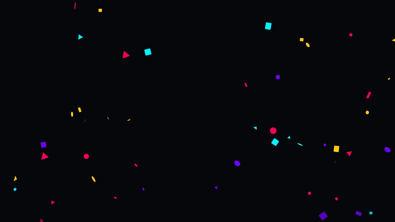 Coriandoli geometrici colorati che cadono su sfondo nero