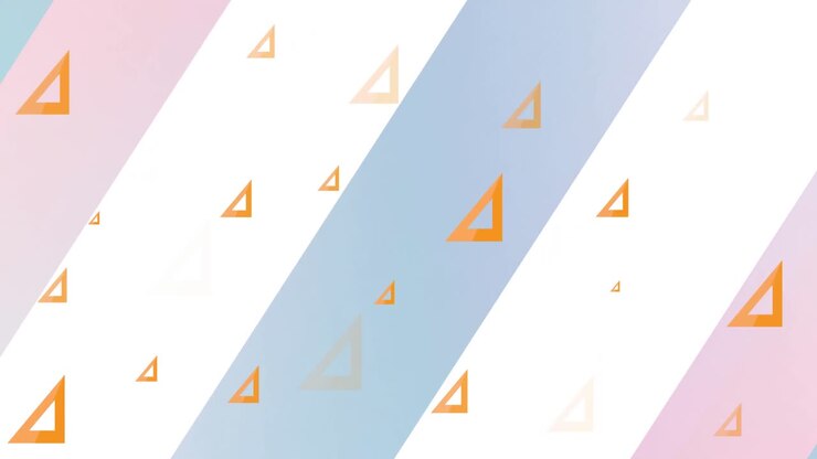 Animation of orange set squares appearing and disappearing on grey, pink and white bands