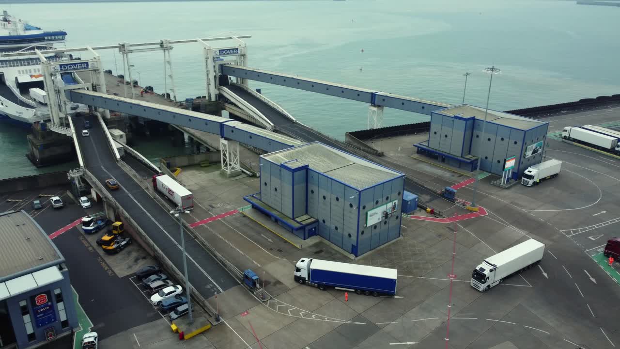 Port with Trucks and Ferries