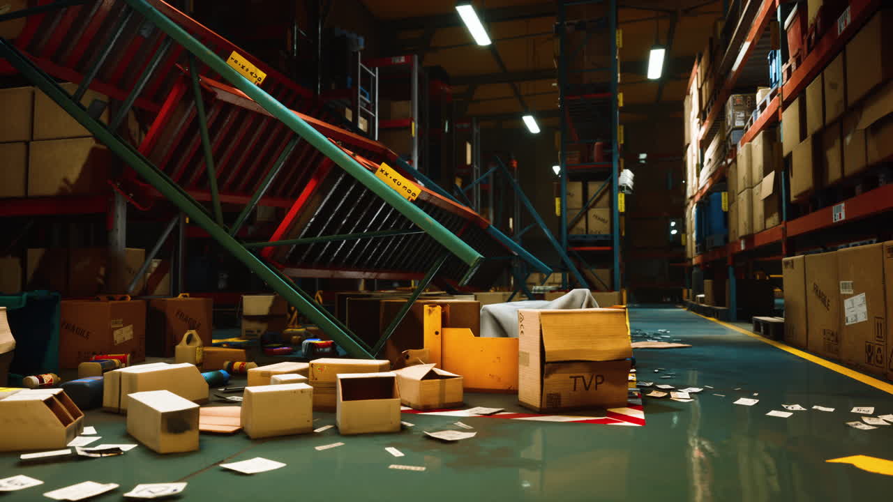 손상된 창고 내부