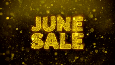 june sale text on golden glitter shine particles animation.
