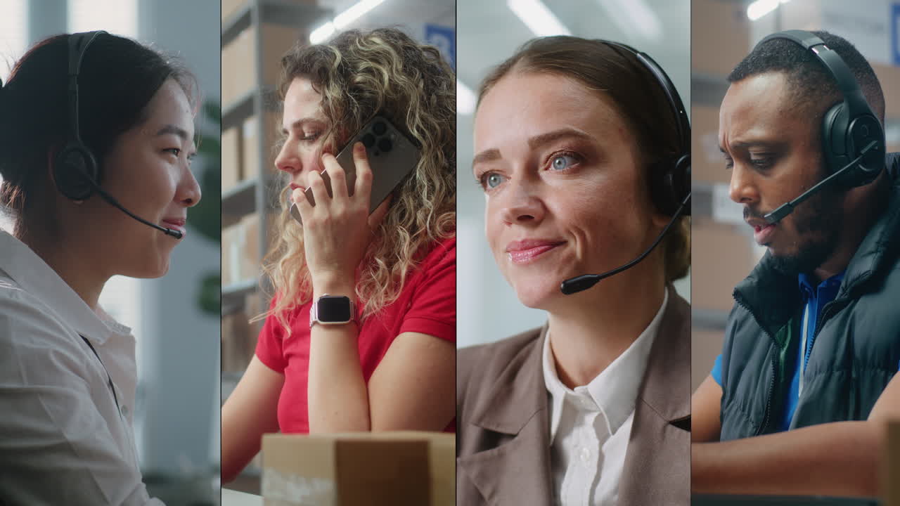 equipo diverso del centro de llamadas en acción