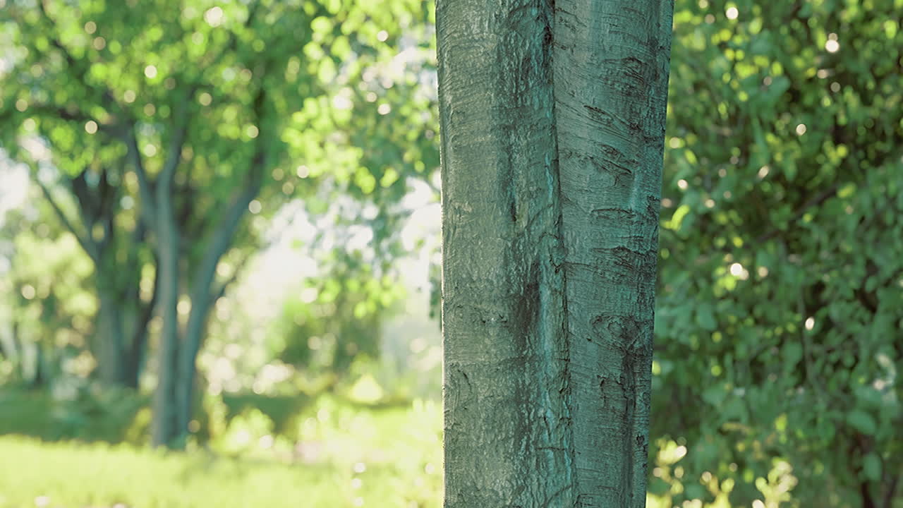 자연은 키가 큰 나무와 빛이 있는 푸른 풍경에서 번성합니다.