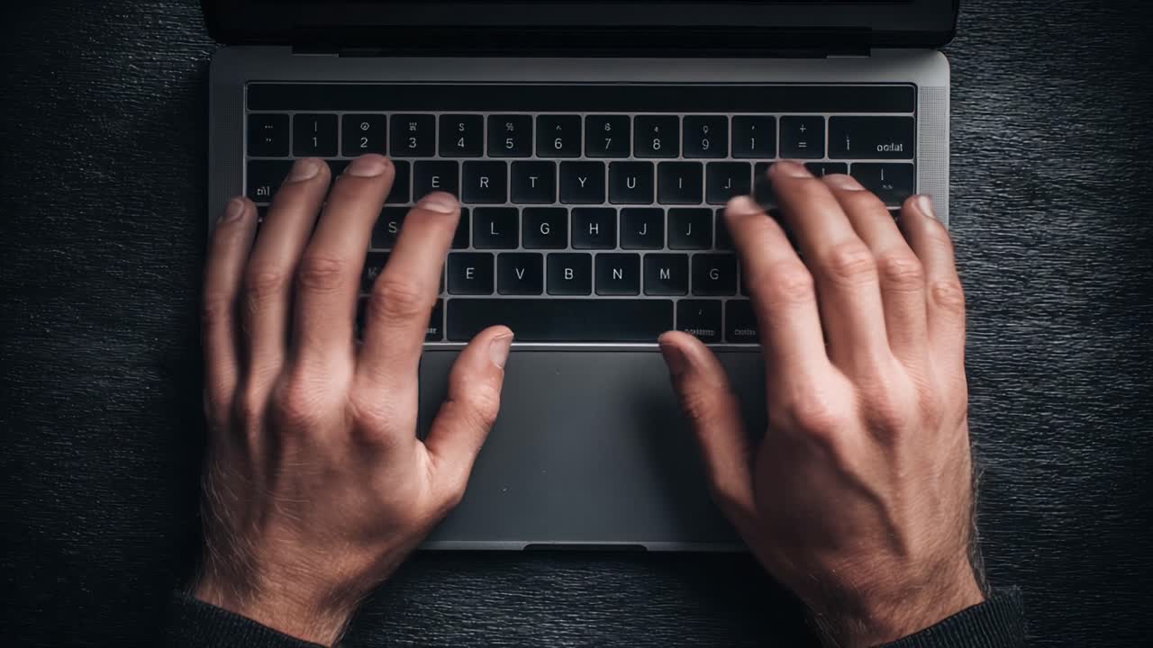 Focused Hands Typing on a Laptop Keyboard, Capturing the Essence of Digital Communication and Modern Work Culture in an Elegant, Intimate Setting
