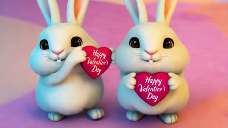 cute rabbits holding valentine's day hearts