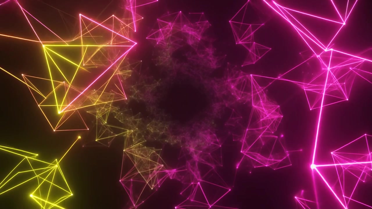 Abstract Neon Geometric Tunnel with Glowing Pink and Yellow Lines
