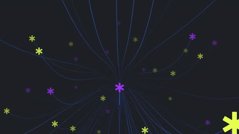 líneas y puntos interconectados forman un patrón de estrellas o flores coloridas