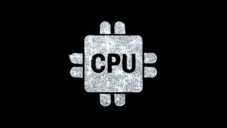 icono de la cpu digital de la computadora que brilla en el bucle de brillo de las partículas que parpadean.
