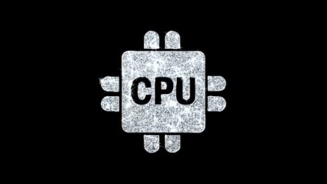 computer digital cpu  icon shining glitter loop blinking particles .