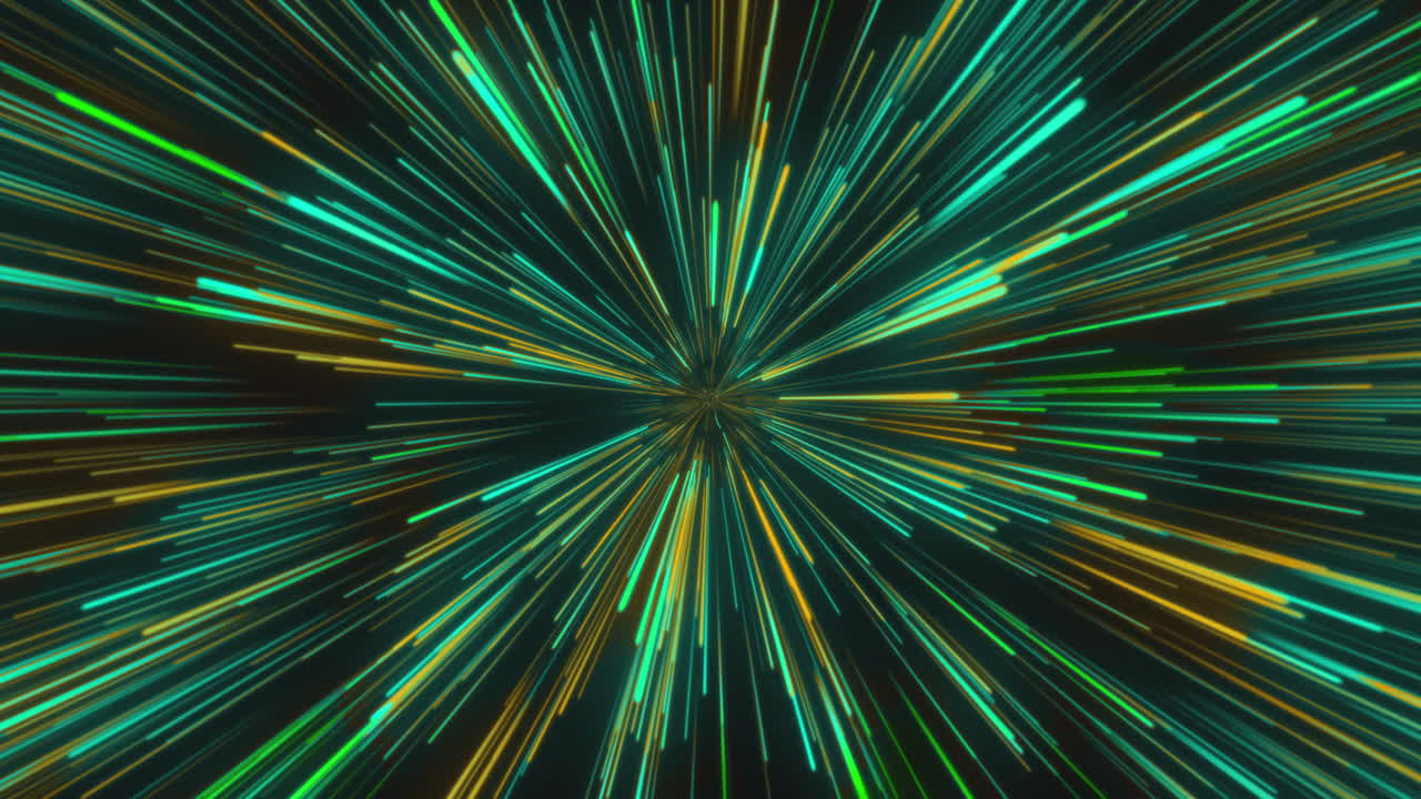 Multiple green light trails moving against black background