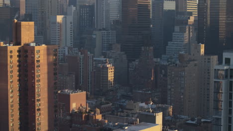 aerial view of skyscrapers in midtown manhattan. shot at sunrise in new york city.