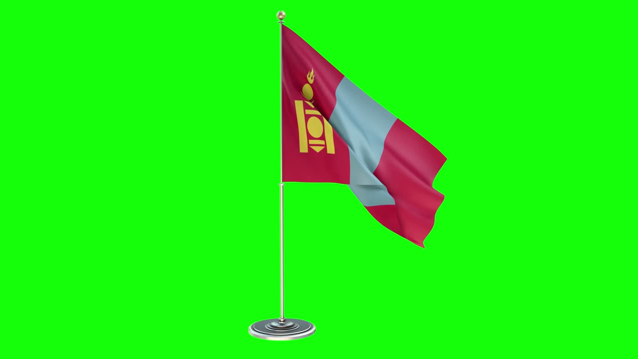 mongolia ilustración en 3d de la bandera ondeando en un poste con llave de croma