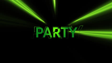 animation of party text over neon light trails on black background