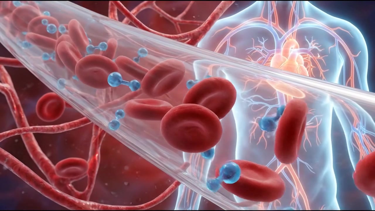 Microscopic view of red blood cells circulating in vascular stream