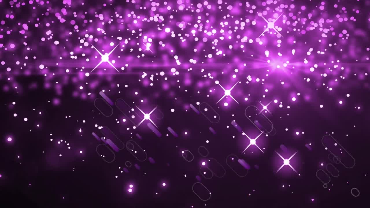Animazione di scie luminose viola incandescenti e punti luce viola su sfondo nero