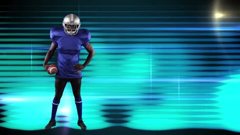 american football player holding ball over light trails