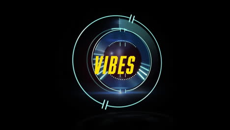 animación de vibraciones texto sobre escaneo de alcance en fondo negro