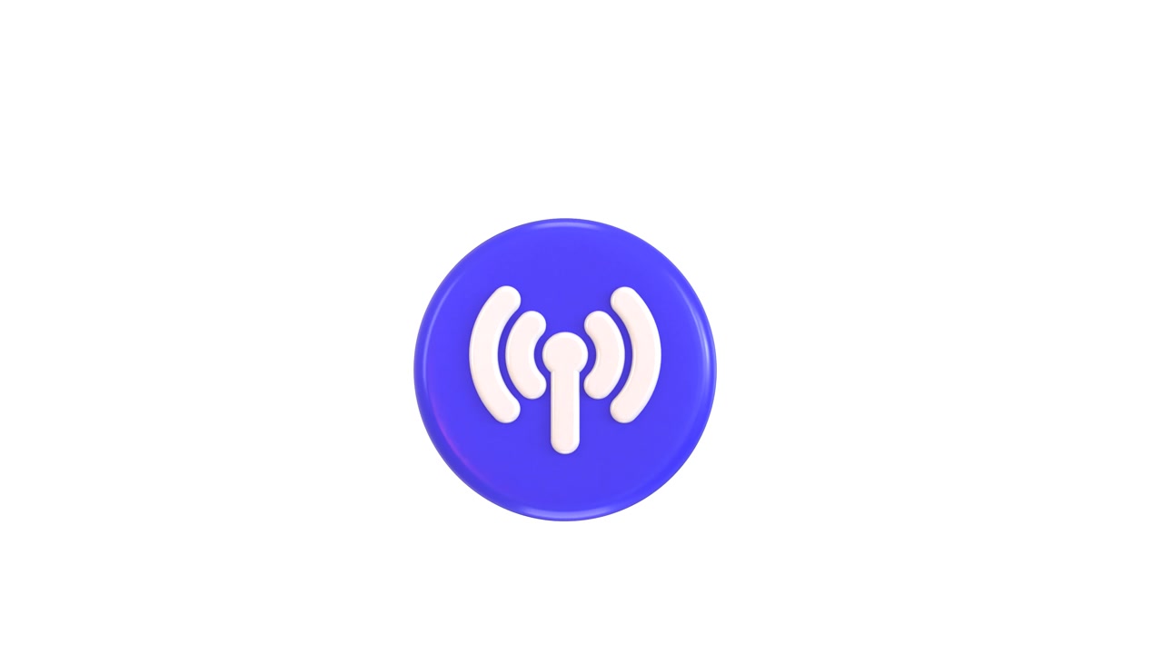 3D Animated Wi-Fi Signal Icon Rotating on White Background