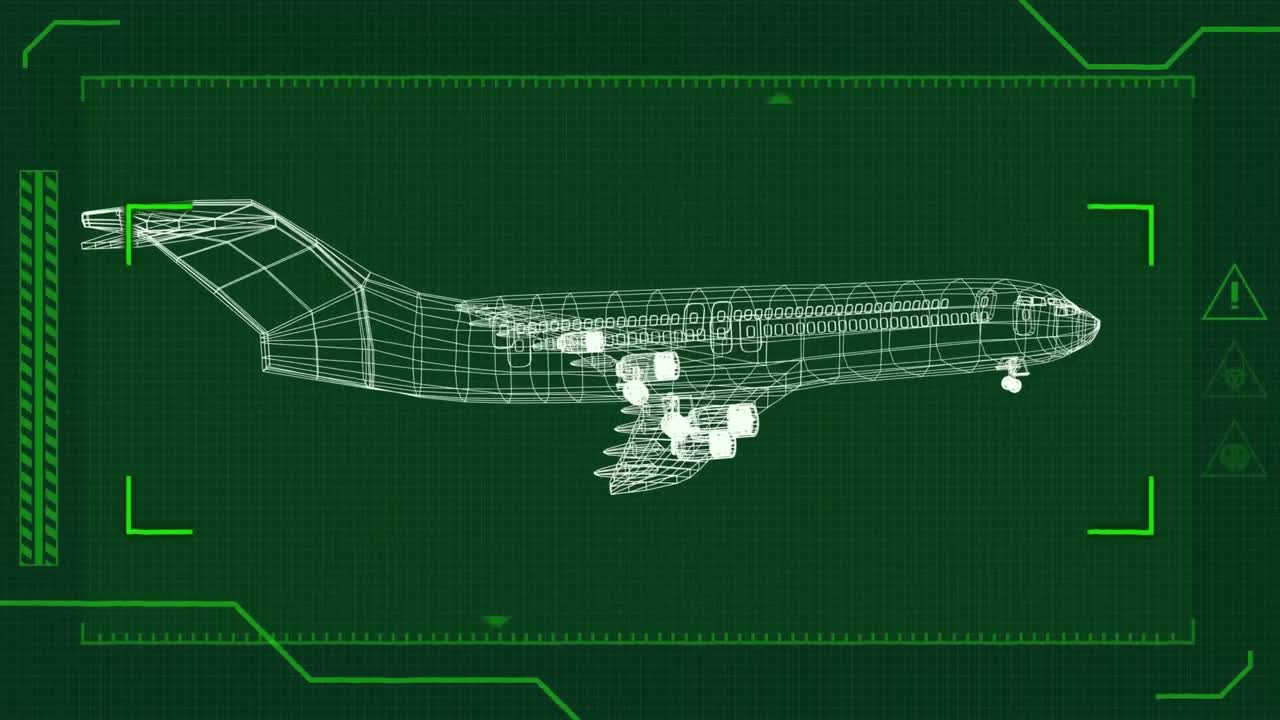 비행기 모델의 3d 기술 도면의 애니메이션