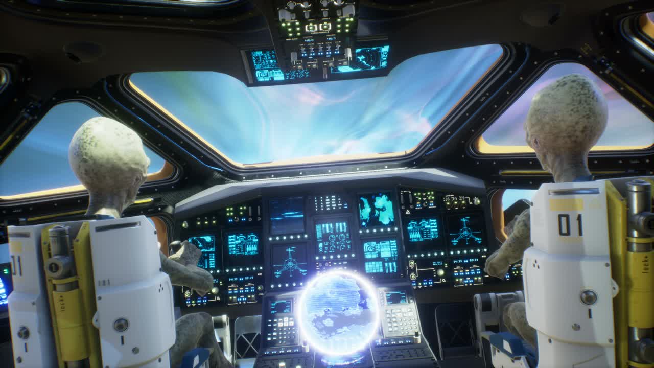 инопланетяне летают через червоточину в неизвестной части вселенной на своем научно-фантастическом космическом корабле. концепция путешествия в глубоком космосе. цикличная анимация идеально подходит для космического или научно-фantasтического фона.