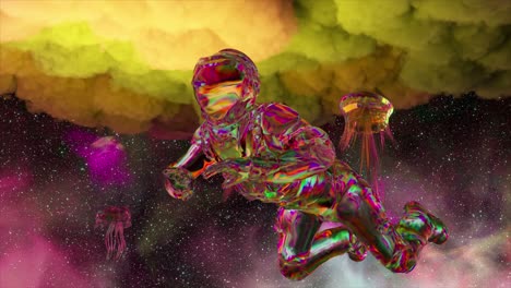 astronauta iridescente en una nebulosa cósmica