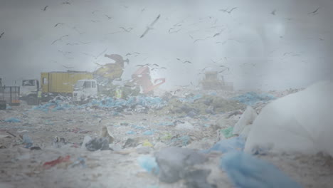 animation of glowing spots over vehicles in waste disposal site