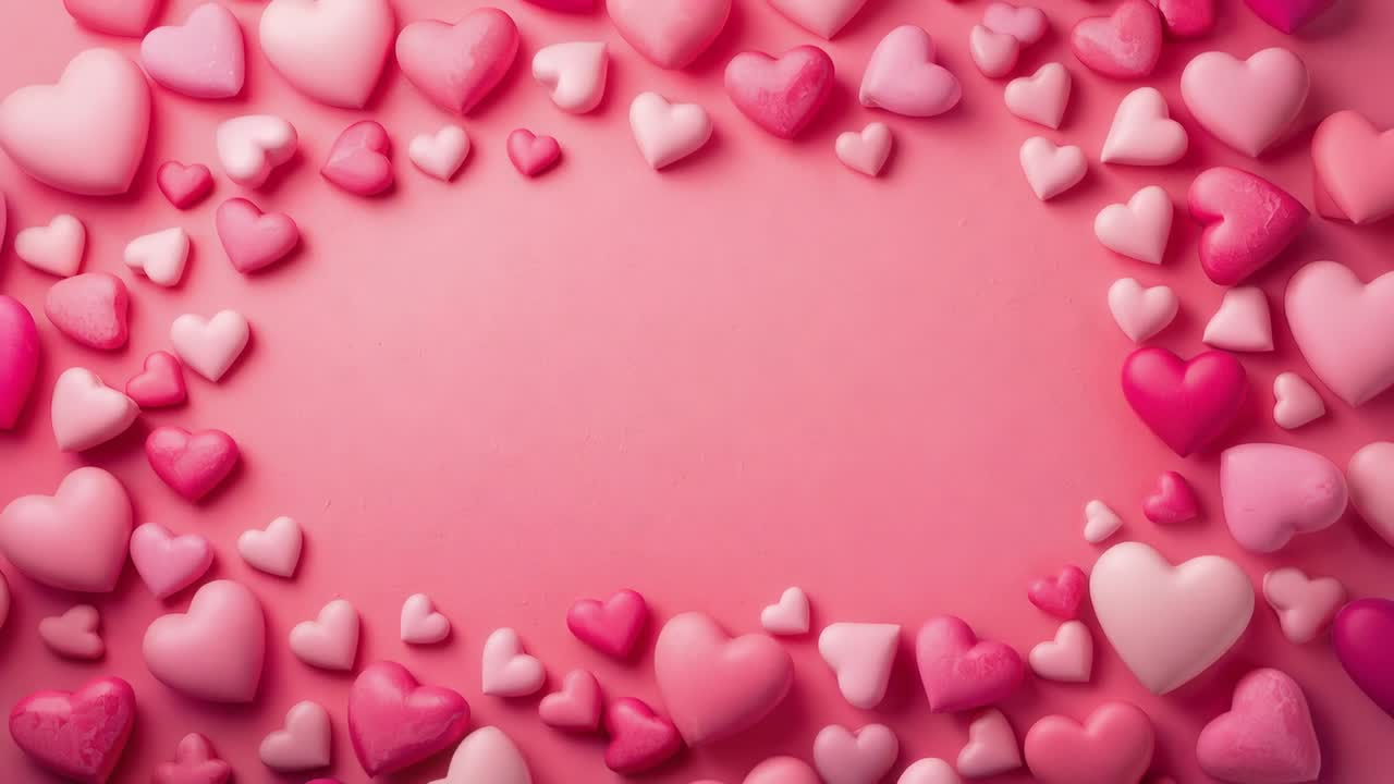 Stringere l'inquadratura della camera, avvicinando l'anello di caramelle a forma di cuore sul tavolo rosa ed evidenziando lo spazio a forma di cuore nel mezzo.