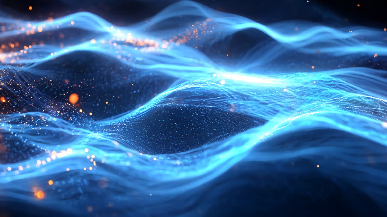 The image is a blue wave with orange and yellow specks. The blue color of the wave is very calming and peaceful, while the orange and yellow specks add a sense of energy and excitement