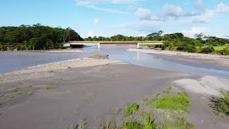 view-over-river-Dron-flies-down-and-go