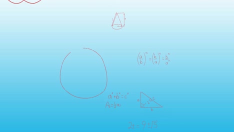 Animation-Mathematischer-Gleichungen-Und-Formeln,-Die-Vor-Blauem-Hintergrund-Mit-Farbverlauf-Schweben