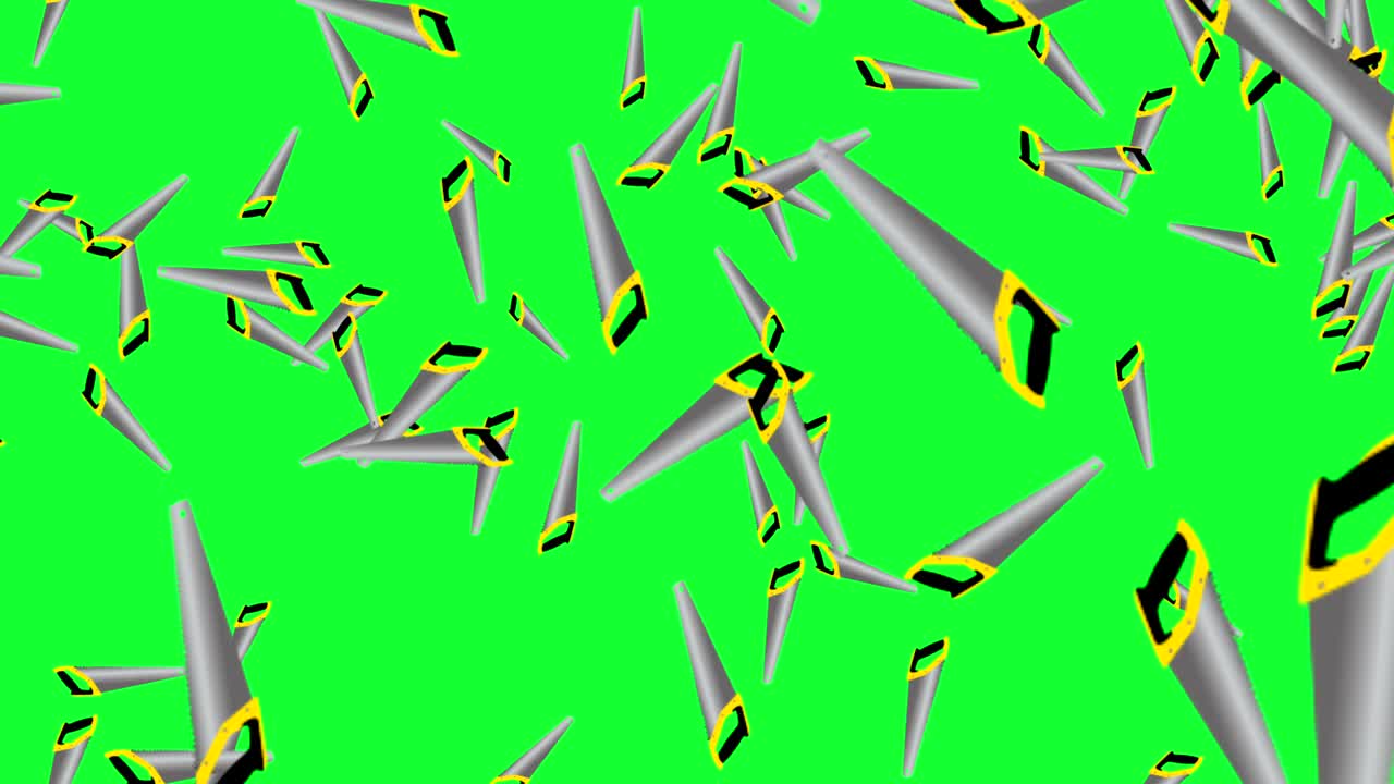 herramientas de sierra de mano cayendo animación en pantalla verde clave de croma, elementos gráficos