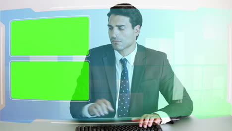 business people looking at chroma key screens