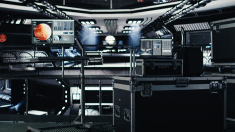 laptop inside high tech spaceship control bay displaying diagnostics