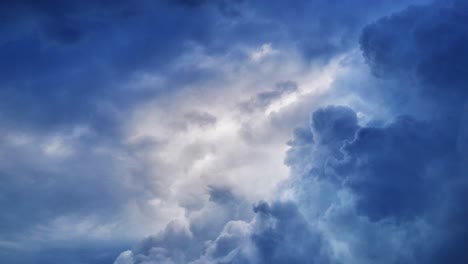thunderstorm and lightning inside the blue cloud, zoom in