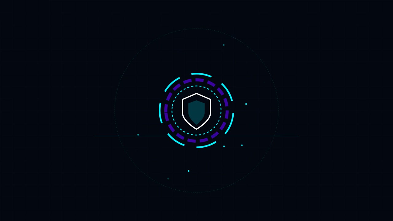 Digital Security Shield Icon with Rotating HUD Interface