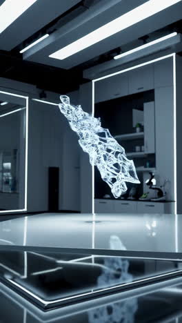 futuristic crystal structure display in modern exhibition space