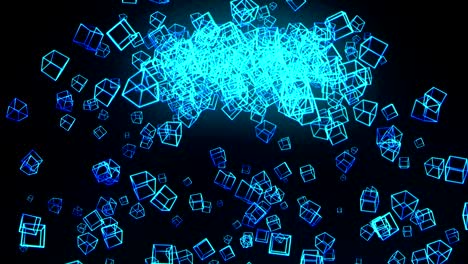 global business network, blue cubes on black background, loop glitter animation,