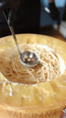 pasta served in a cheese wheel