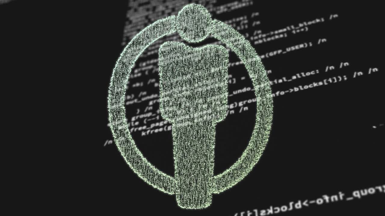 Animation of human icon over data processing on black background