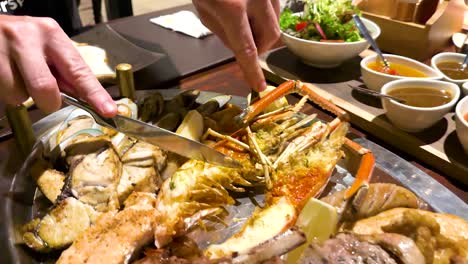 delicious seafood being prepared and served