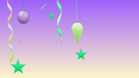 animación de año nuevo y decoraciones de navidad sobre fondo púrpura