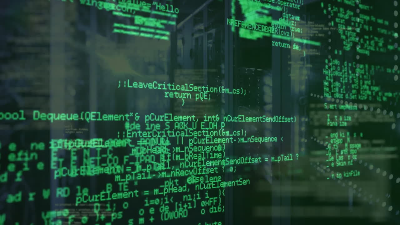 animação do processamento de dados digitais através de servidores de computadores