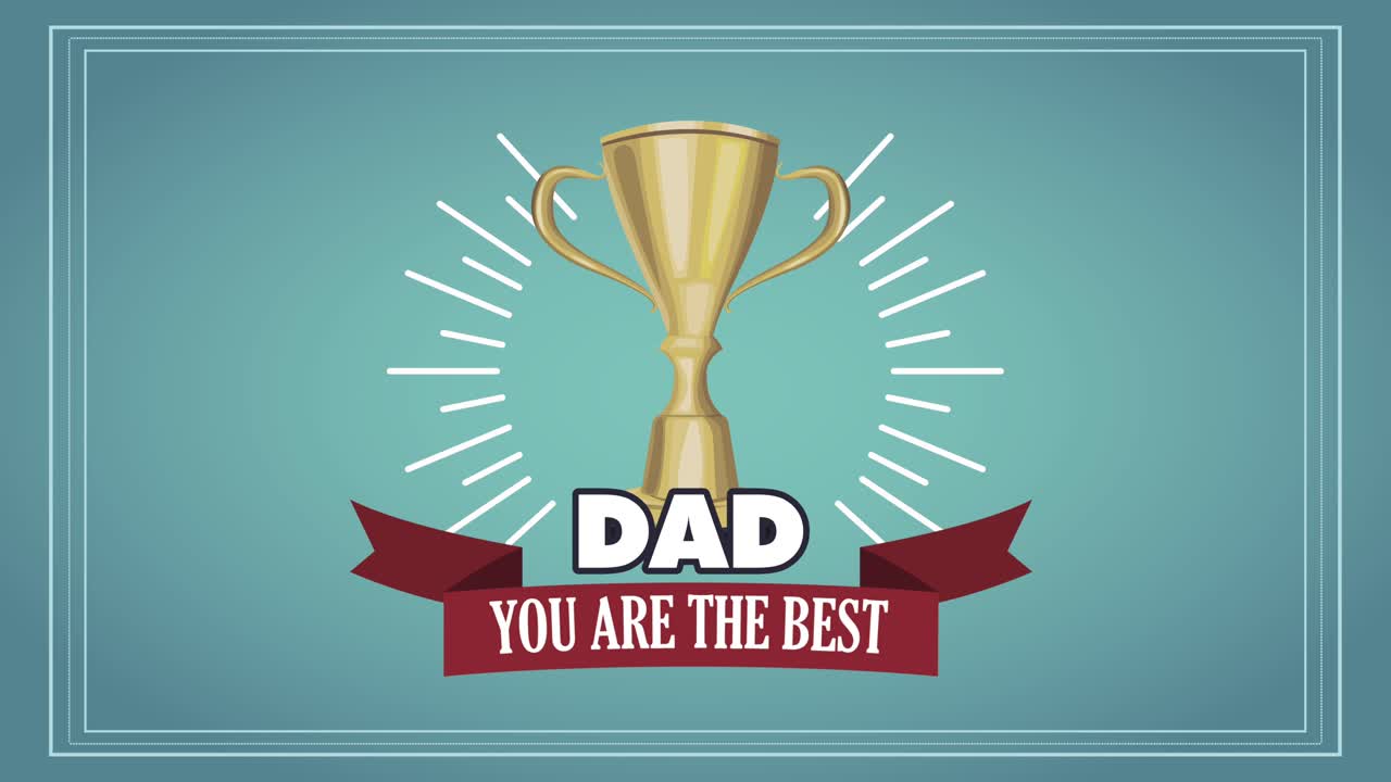 리본에 황금 트로피와 함께 행복한 아버지의 날 편지 카드