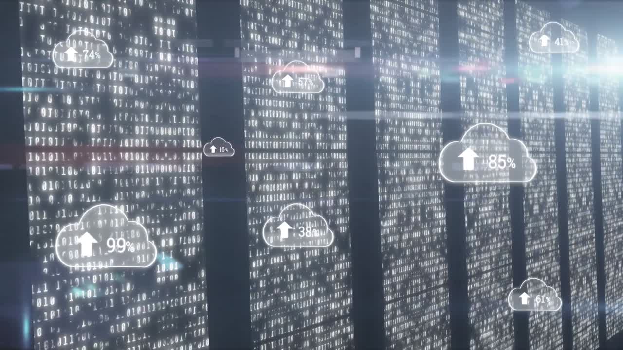 animación de nubes con datos en el fondo