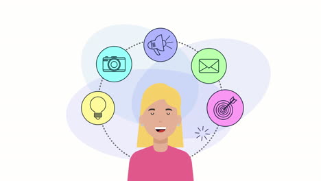 mujer con animación de marketing de redes sociales