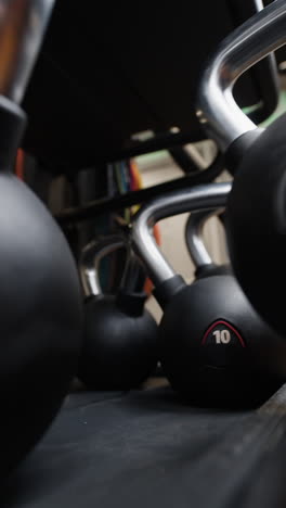 close-up of kettlebells in a gym