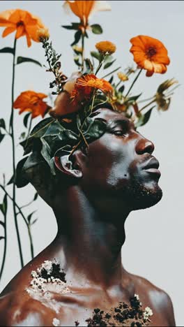 man with floral crown portrait