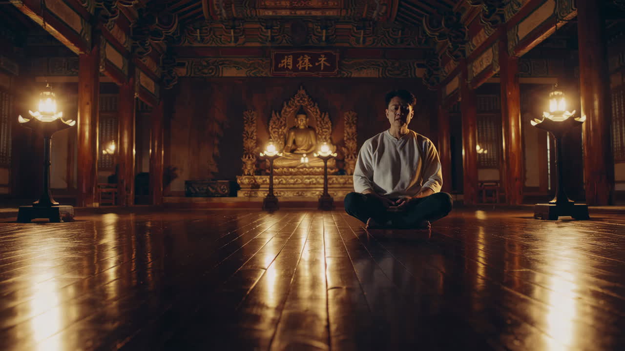Man meditating in a temple