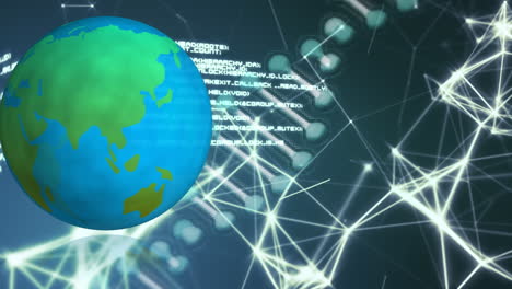animación del globo sobre cadenas de adn y datos informáticos en fondo negro